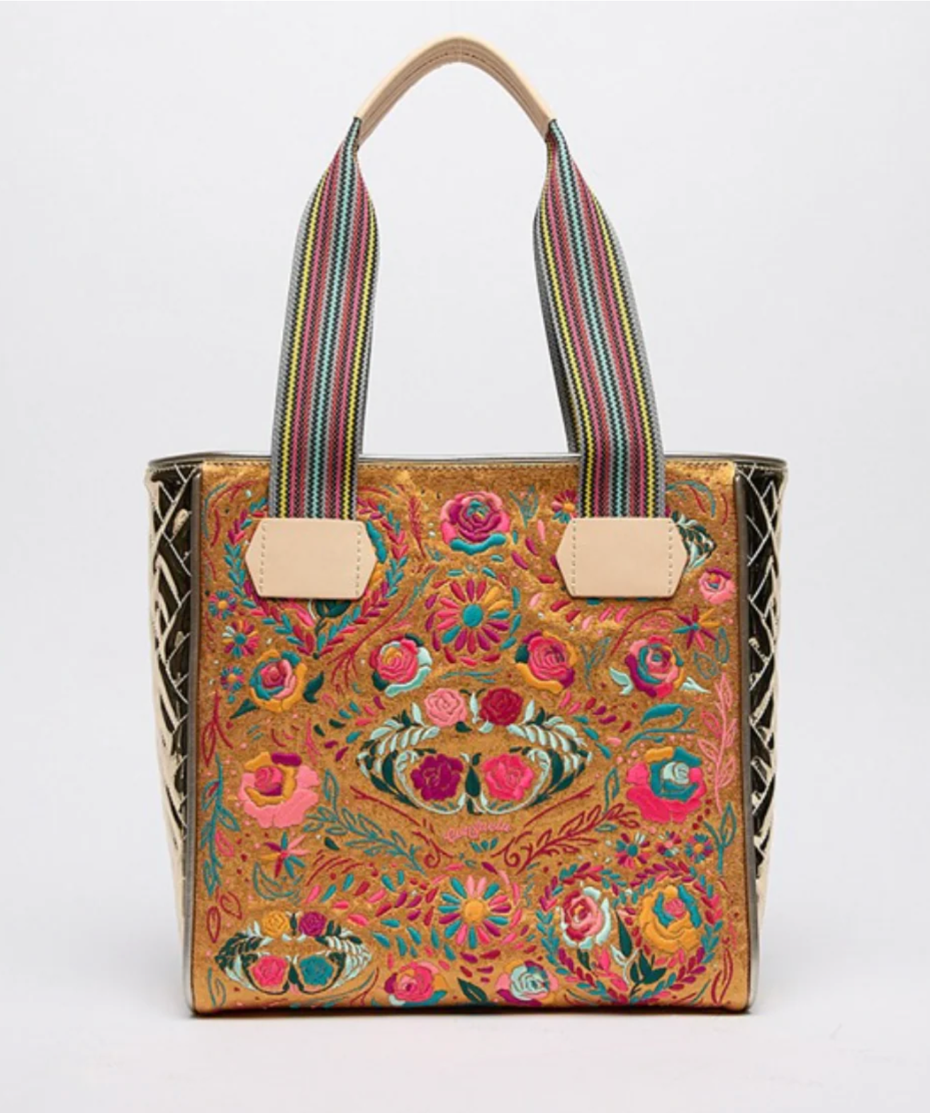 bronze embroidered detail tote 