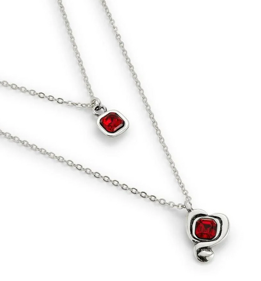 red stone two chain necklace with heart and square 