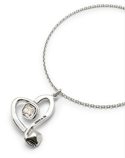 chain necklace with large heart with clear stone 