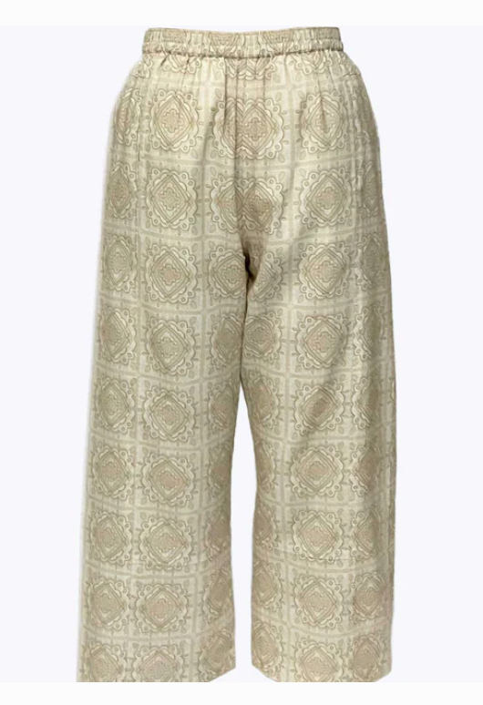 cream pants with elastic waist 