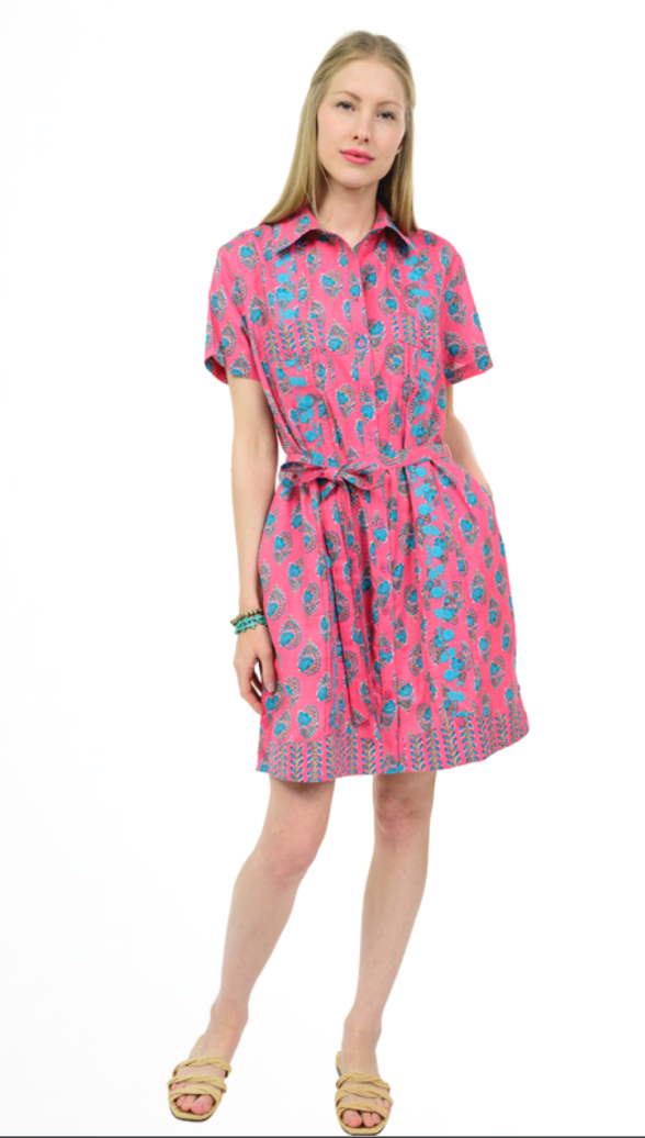 turquoise and pink paisley dress with embroidery 