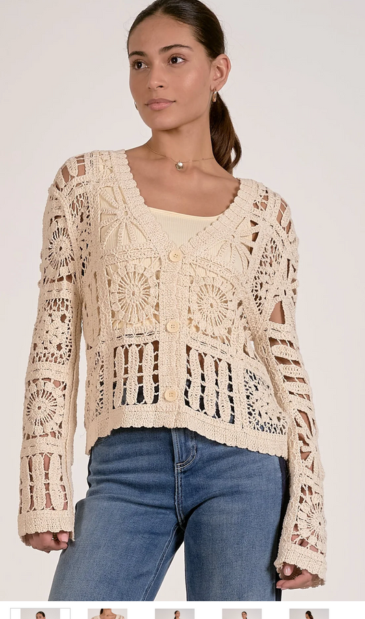 taupe crochet cardigan 