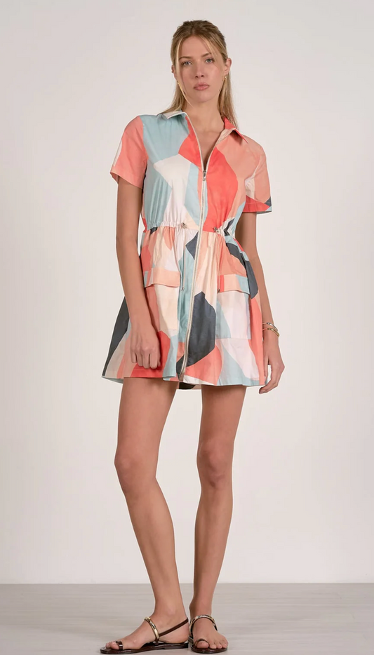 pastel zip down geometric dress