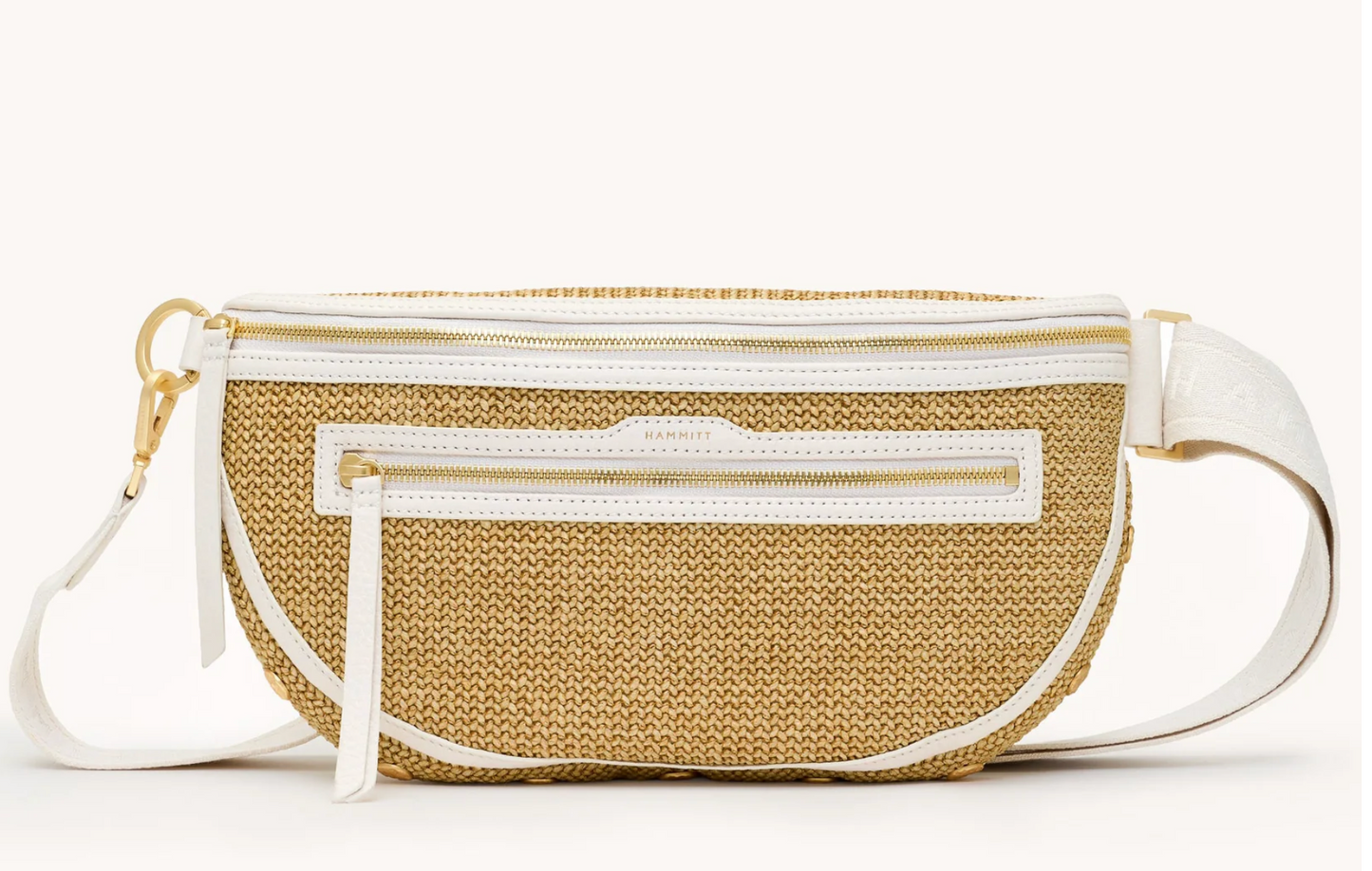 Hammitt CHARLES LRG Calla Lily White Raffia Brushed Gold Hammered Crossbody