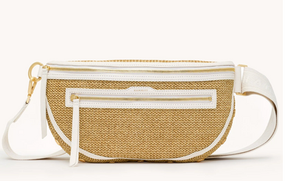 Hammitt CHARLES LRG Calla Lily White Raffia Brushed Gold Hammered Crossbody