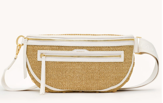 Hammitt CHARLES LRG Calla Lily White Raffia Brushed Gold Hammered Crossbody