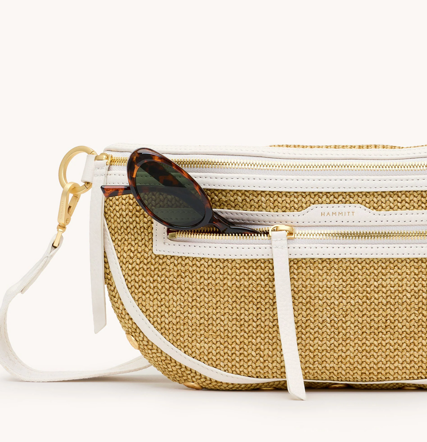 Hammitt CHARLES LRG Calla Lily White Raffia Brushed Gold Hammered Crossbody