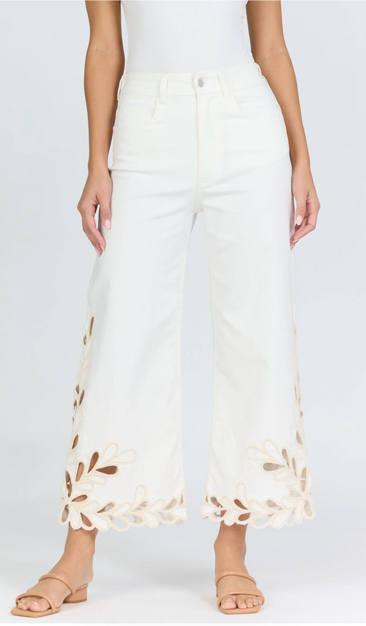 white denim with laser cut out 
