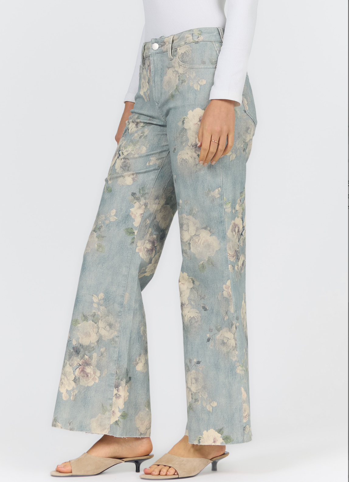 denim with white floral pattern 