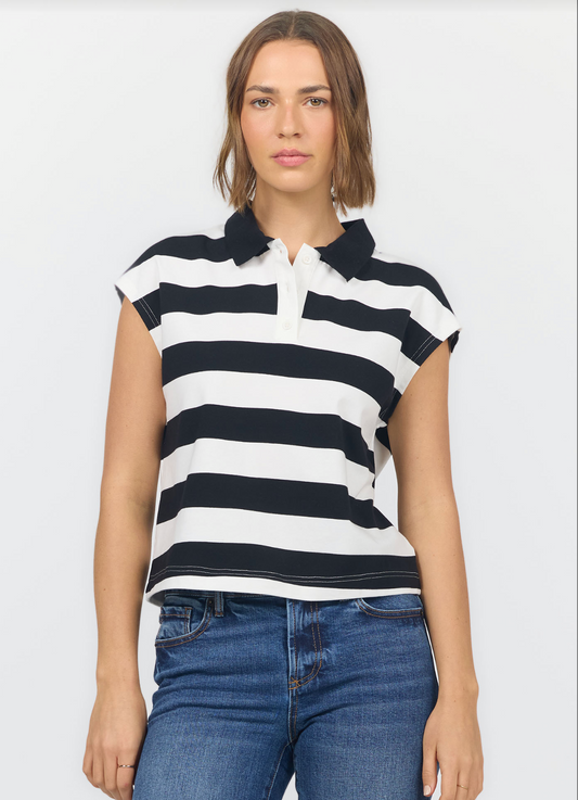 black and white stripe top with collar 