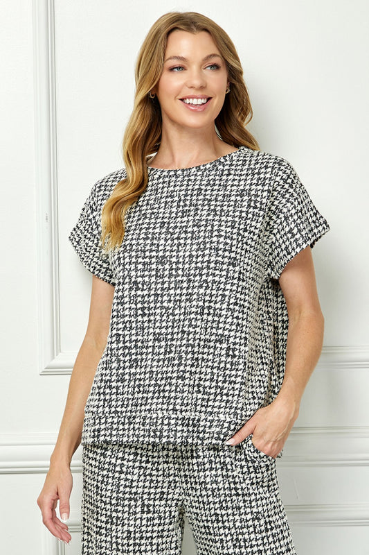 Top Houndstooth Texture Short Sleeve