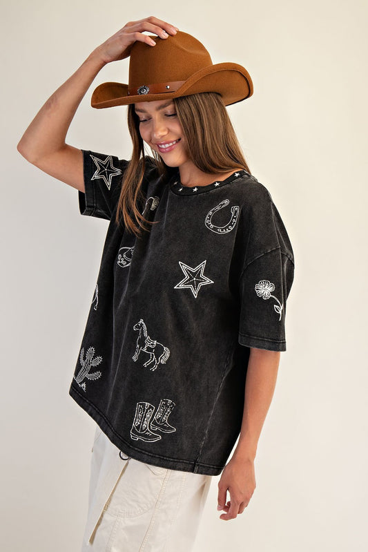 TOP BOXY WESTERN SNOW WASHED