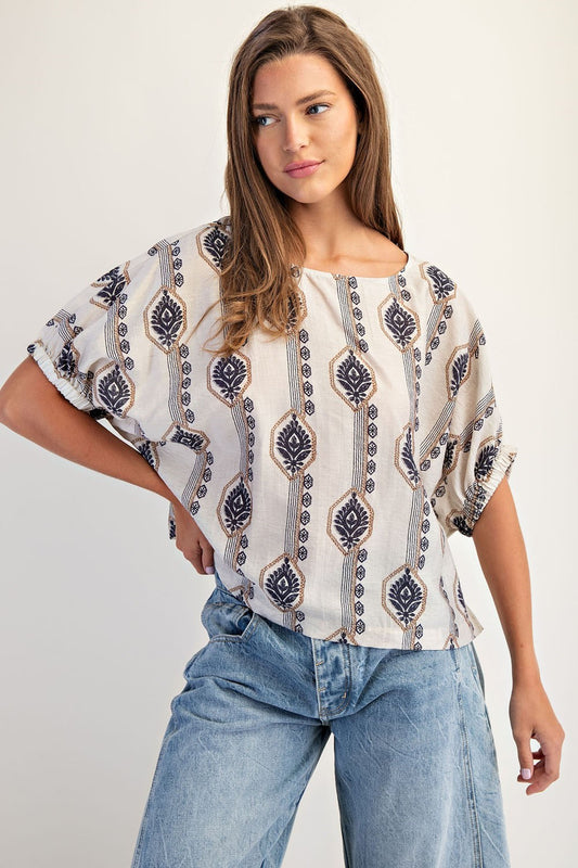 BLOUSE GEOMETRIC FLORAL CUFF