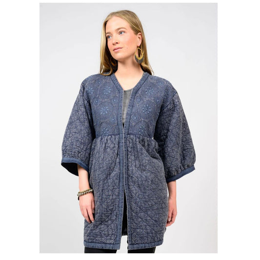 Ivy Jane blue embroidered jacket with 3/4 sleeves 