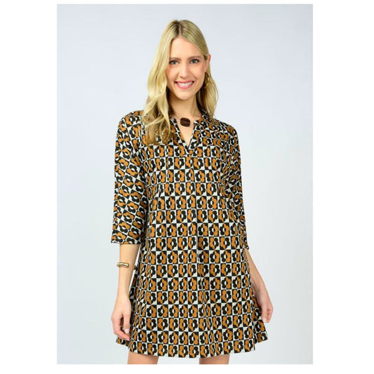 geometric flower block uncle frank dress black and orange 
