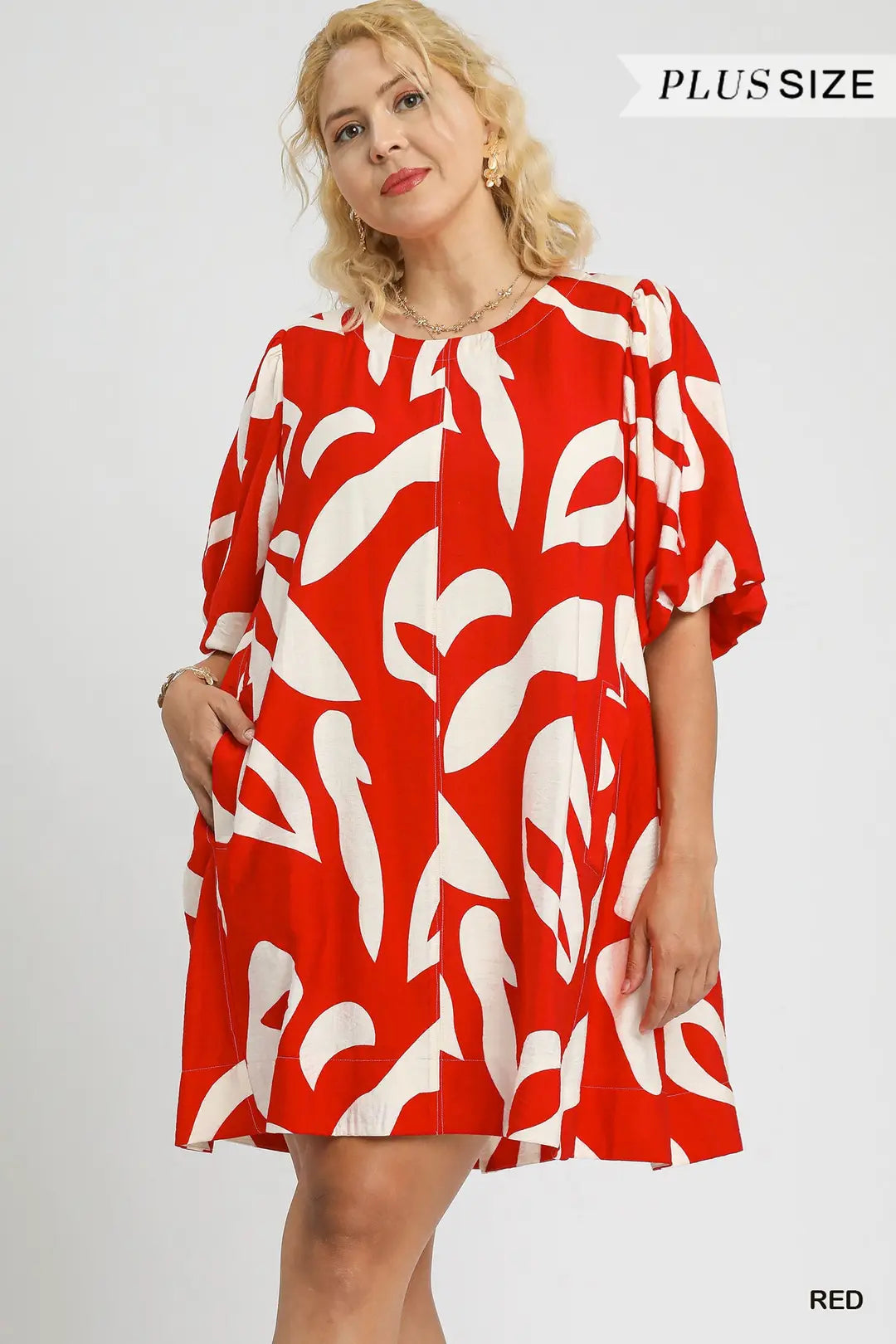 DRESS Abstract Print Puff Sleeve Mini