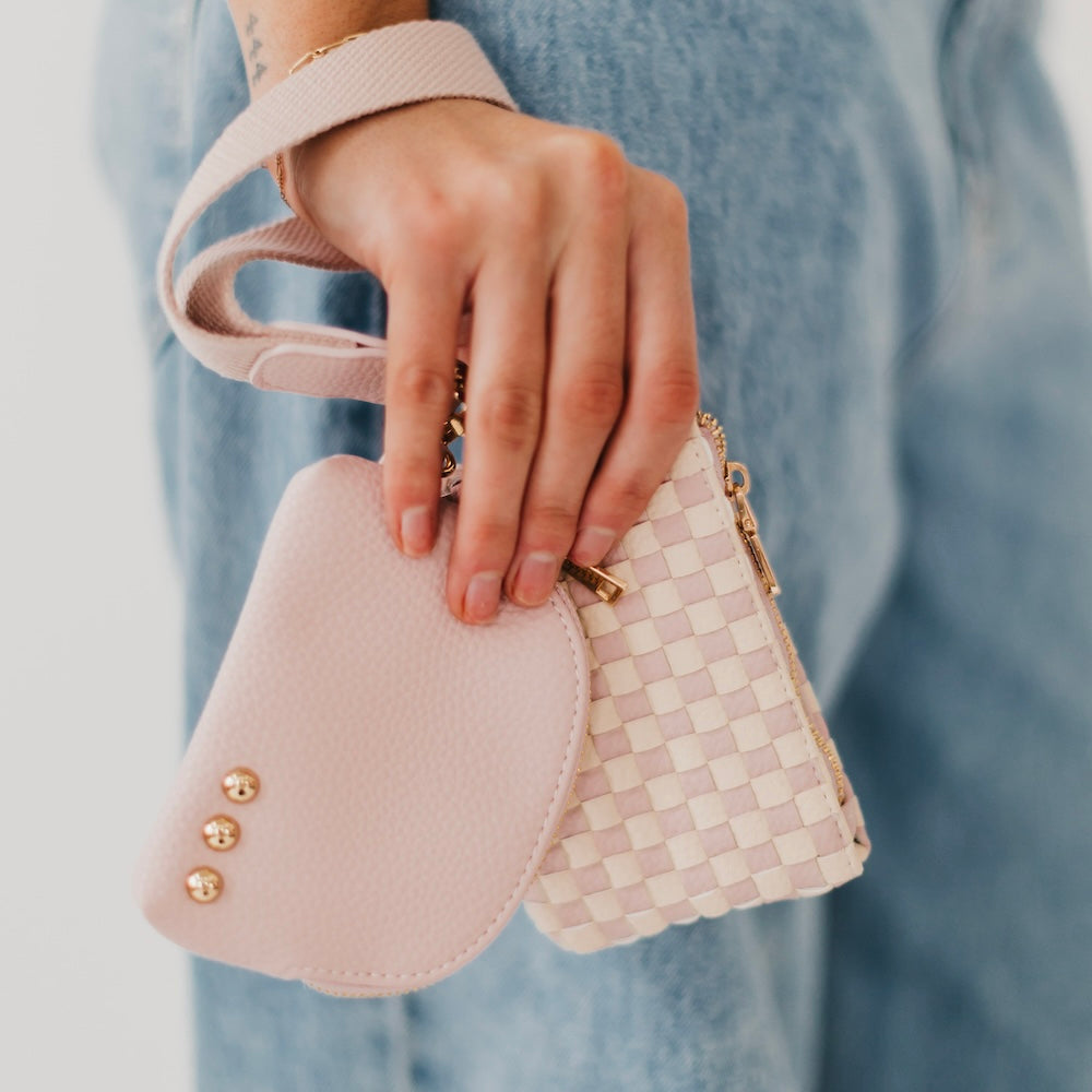 Wristlet Wonderlust Blush Checker Woven Dual Pouch