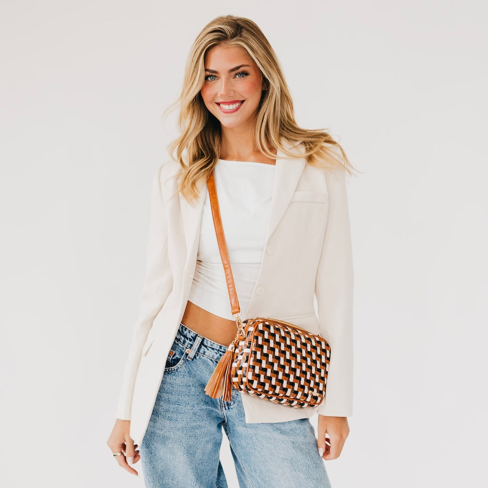 Crossbody Willow Tri-Color Woven Camera Bag