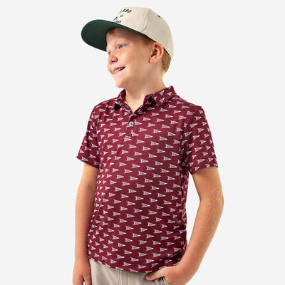 BURLEBO Youth Polo - Howdy Pennants - Maroon Performance Shirt