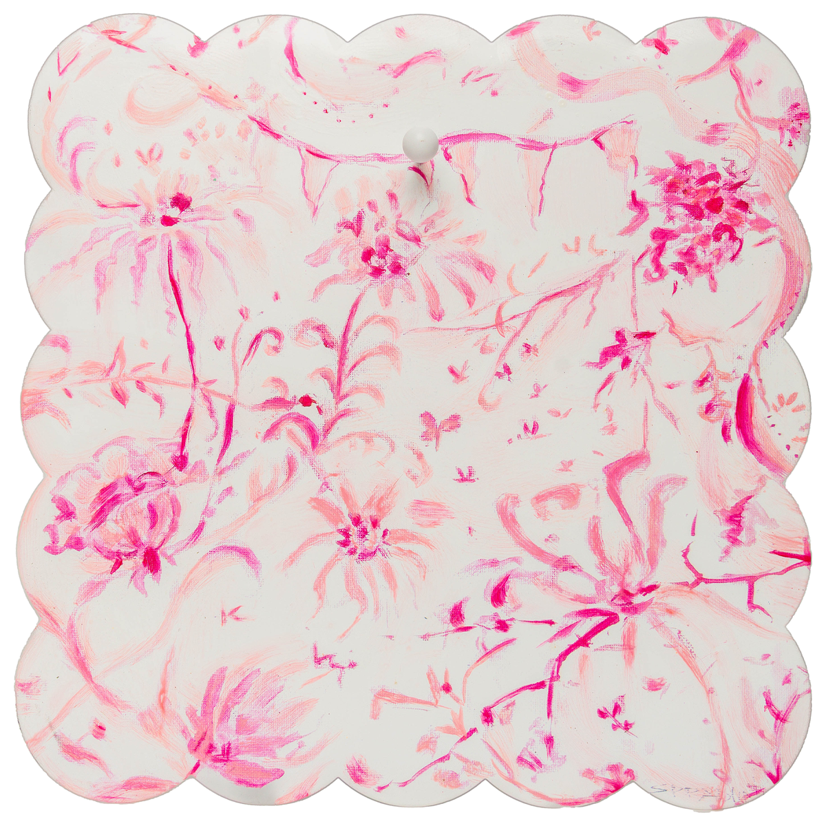 Round Top Display Board Pink Chinoiserie Scallop
