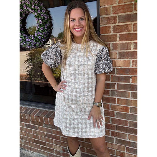 UF Dress Leopard Sleeve Natural