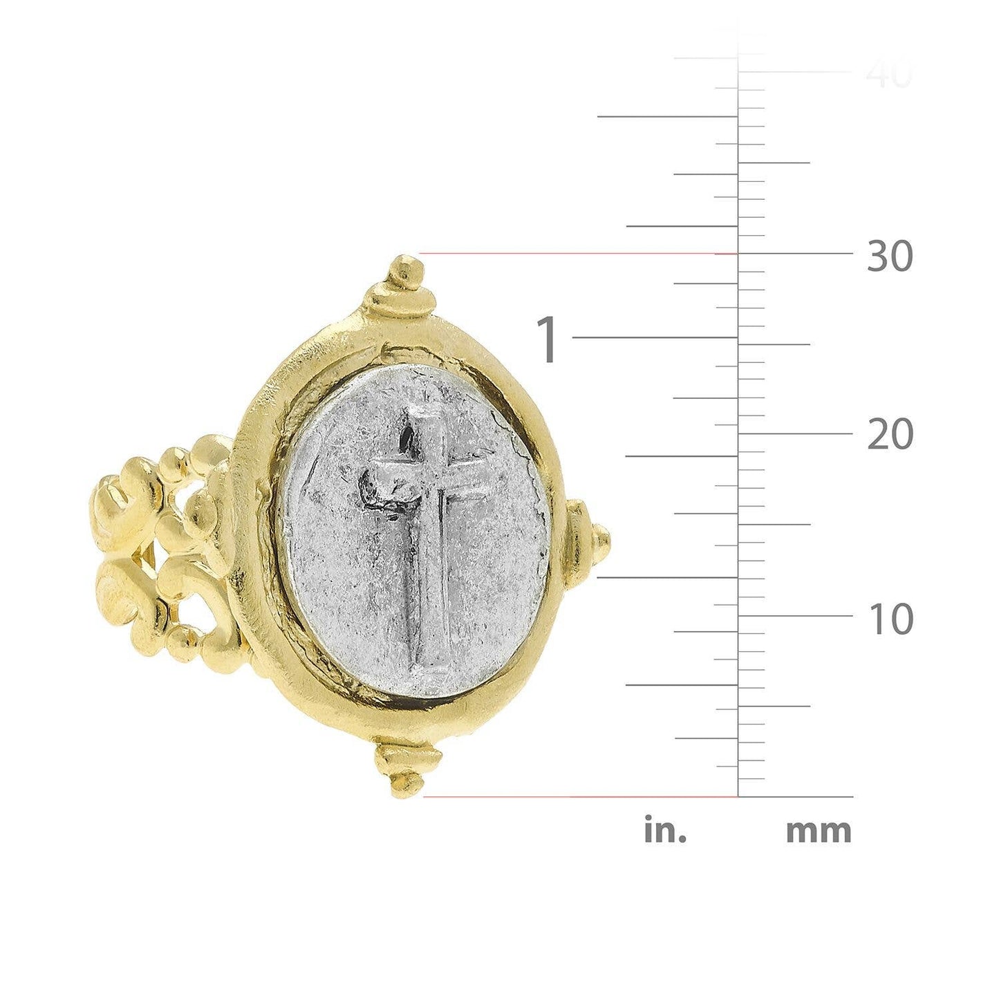 Ring Intaglio Cross Gold & Silver Handcast Adjustable
