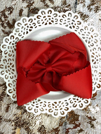 Bow Oversize Scalloped - Alligator Clip - 5.5"
