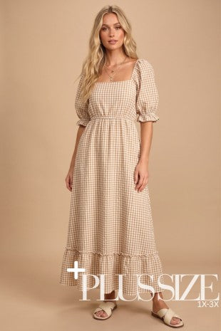 GINGHAM PUFF SLEEVE MAXI