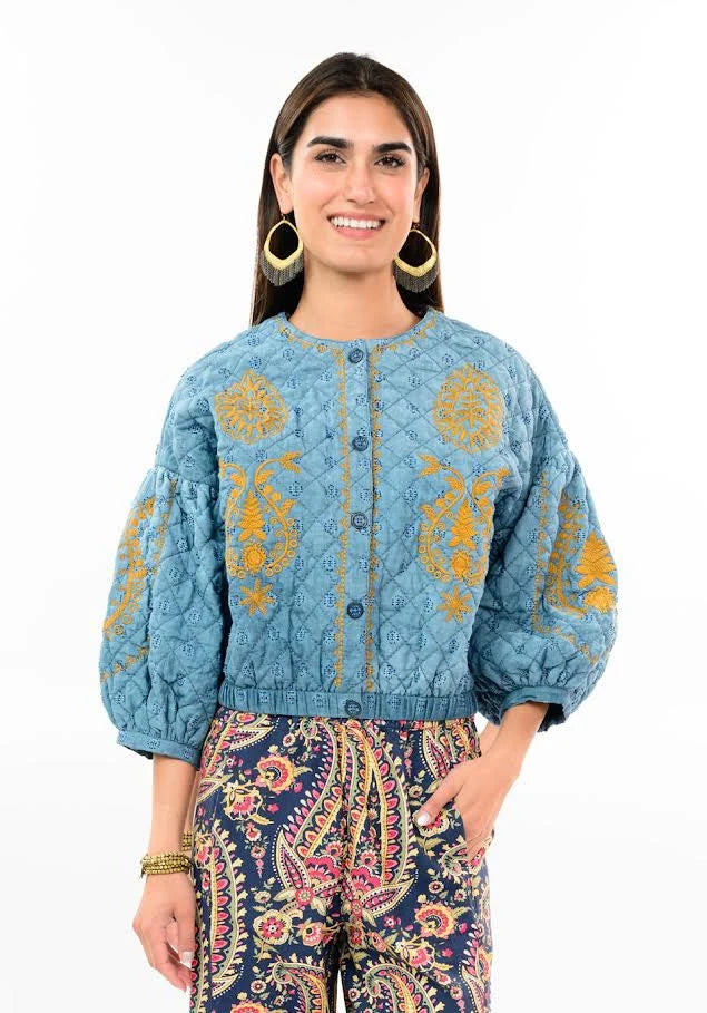 Ivy Jane JACKET EMBROIDERED QUILTED INDIGO
