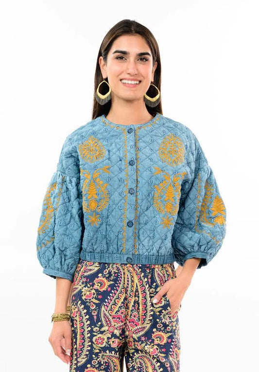 Ivy Jane JACKET EMBROIDERED QUILTED INDIGO