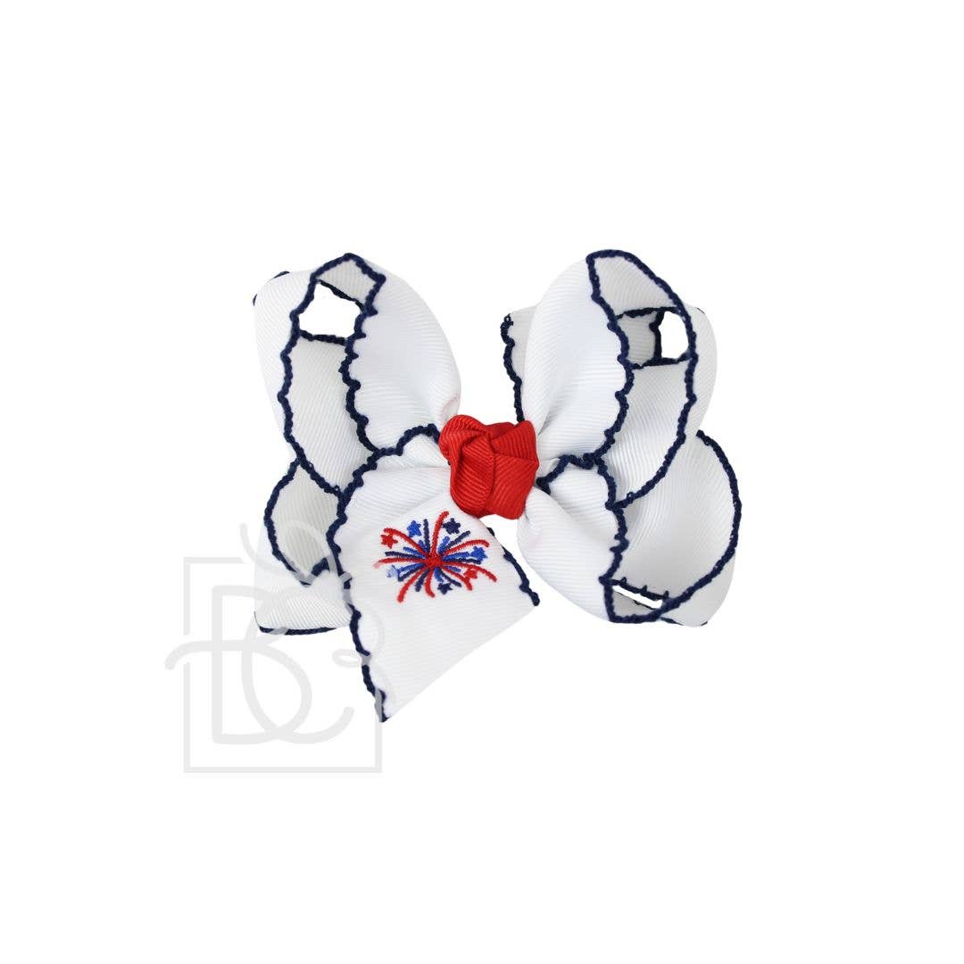 Hair Bow PATRIOTIC EMBROIDERED CROCHET EDGE BOW