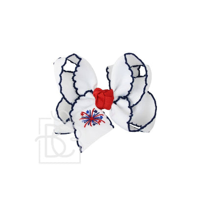Hair Bow PATRIOTIC EMBROIDERED CROCHET EDGE BOW