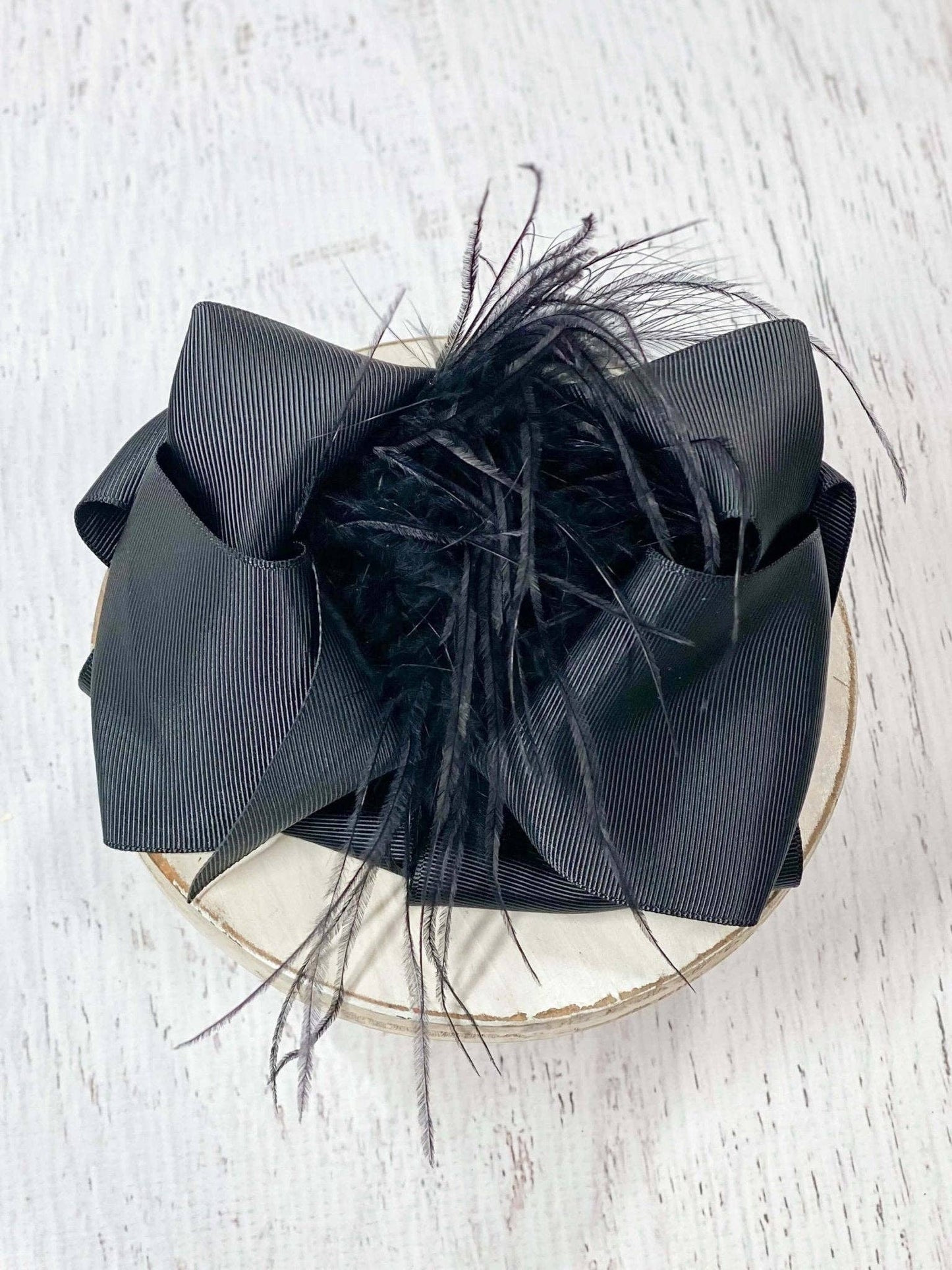 Hair Bow Solid Feather Puff Looped Knot - Alligator Clip - 5.5"
