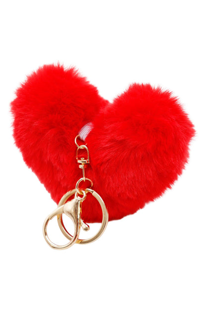 Key Chain Heart Fuzzy Warm Faux Fur Pom Pom
