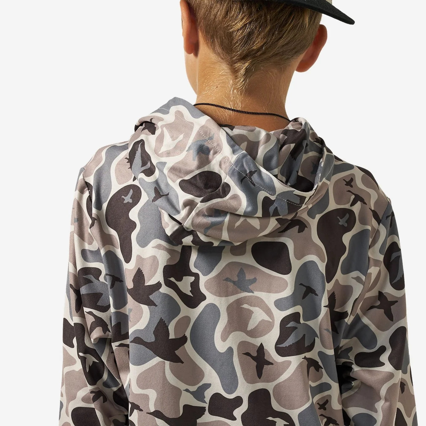 BURLEBO Youth Hoodie Performance MALLARD MAYHEM CAMO-grey and brown