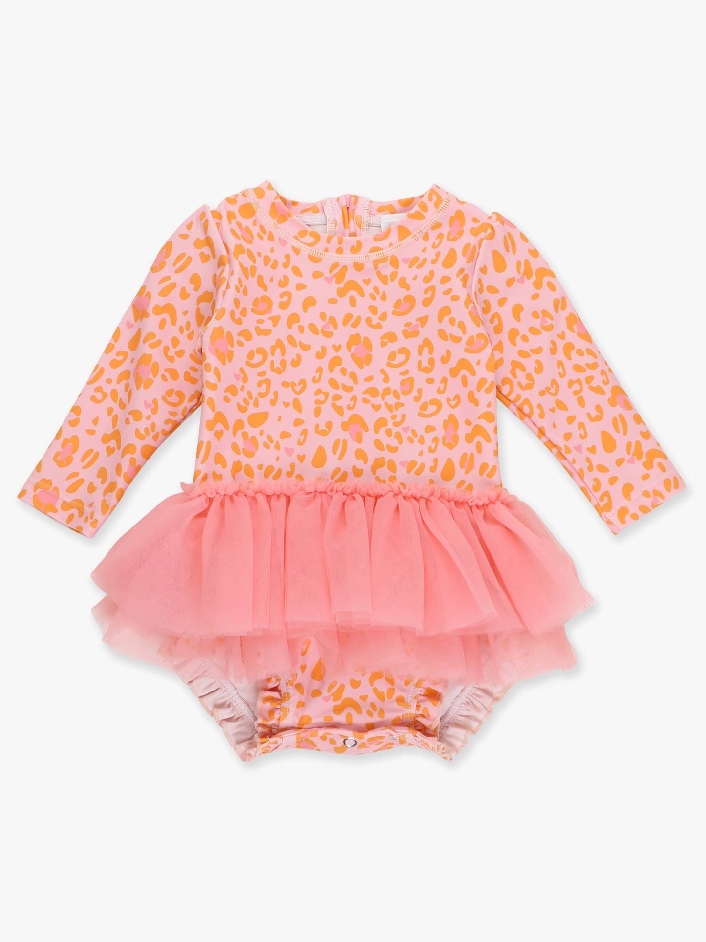 Swimsuit Pink Leopard Tulle Skirted One Piece Rash Guard Baby Girls