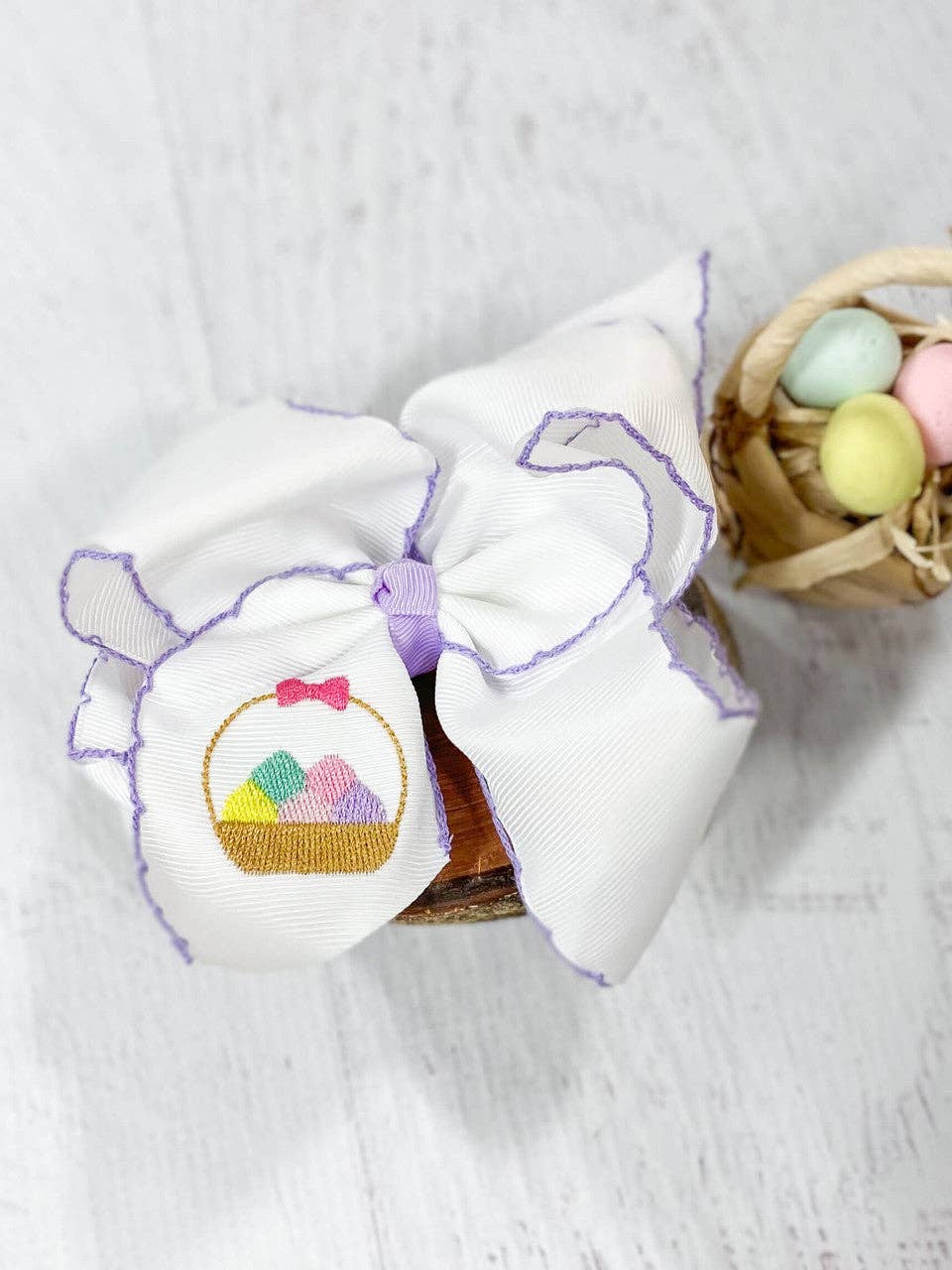 Hair Bow The Easter Egg Hunt Basket Moonstitch Embroidered