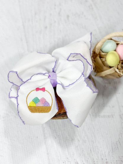 Hair Bow The Easter Egg Hunt Basket Moonstitch Embroidered