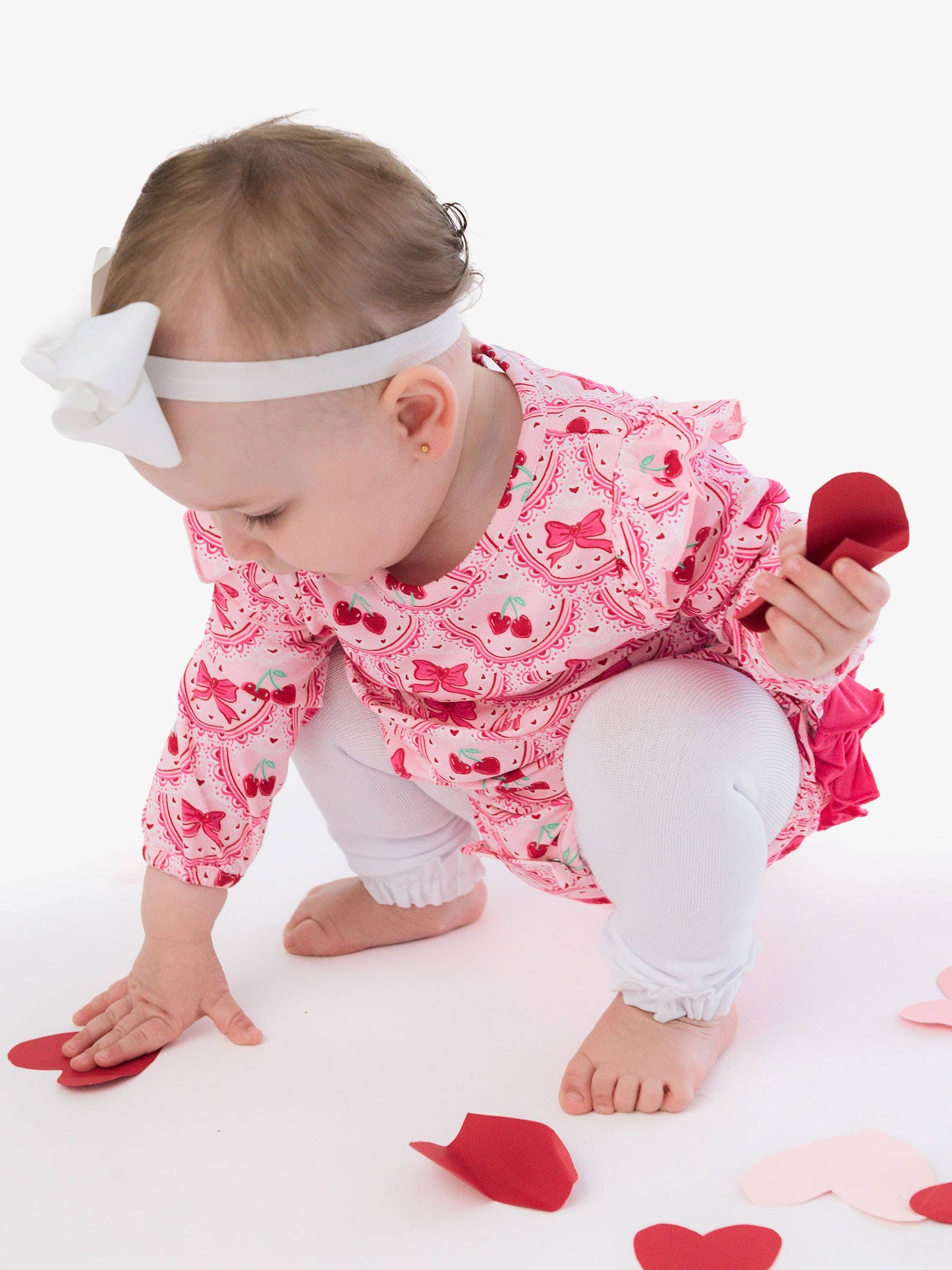 Romper Love You Cherry Much Knit Long Sleeve Flutter Bubble Baby Girls