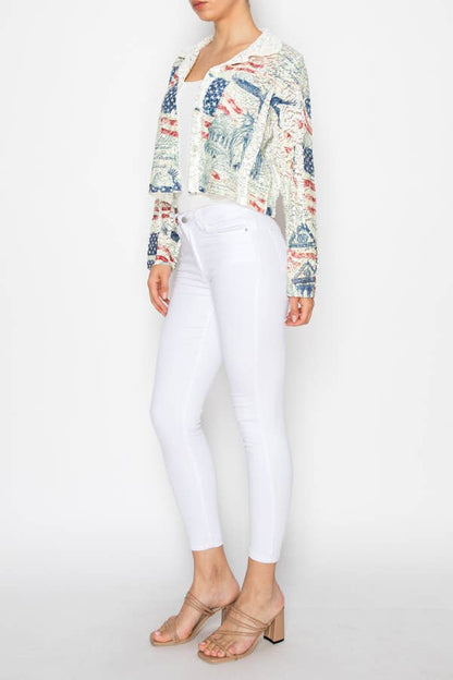 Jacket Cropped Sequin Embellished Button-Up