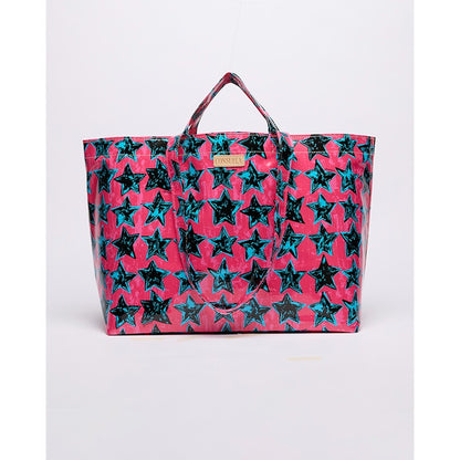 Presley Grab N Go Consuela Bag, Pink tote bag with turquoise stars, Tote bag with stars 