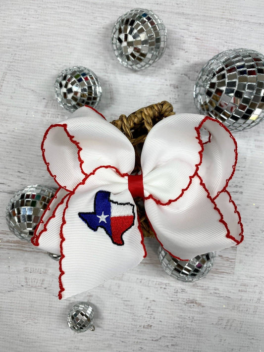 Hair Bow Texas Flag Moonstitch