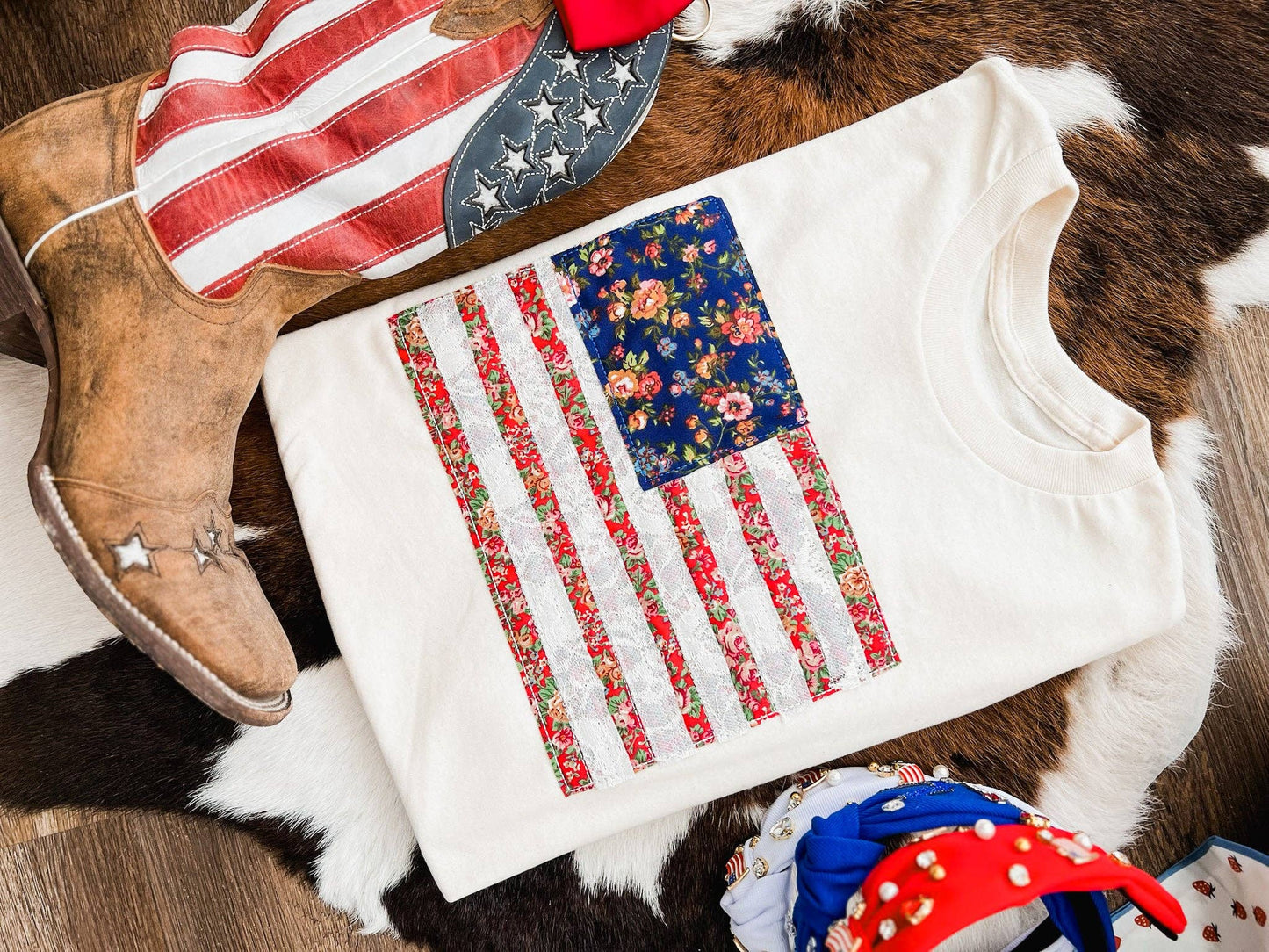 Tee American Flag Lace