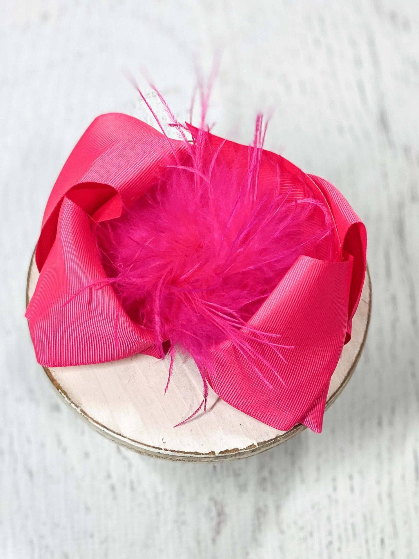 Hair Bow Solid Feather Puff Looped Knot - Alligator Clip - 5.5"