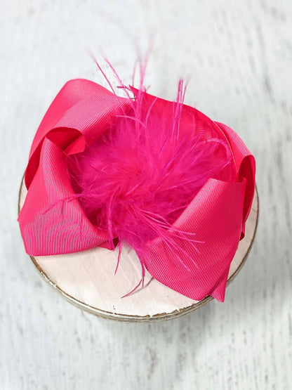 Hair Bow Solid Feather Puff Looped Knot - Alligator Clip - 5.5"