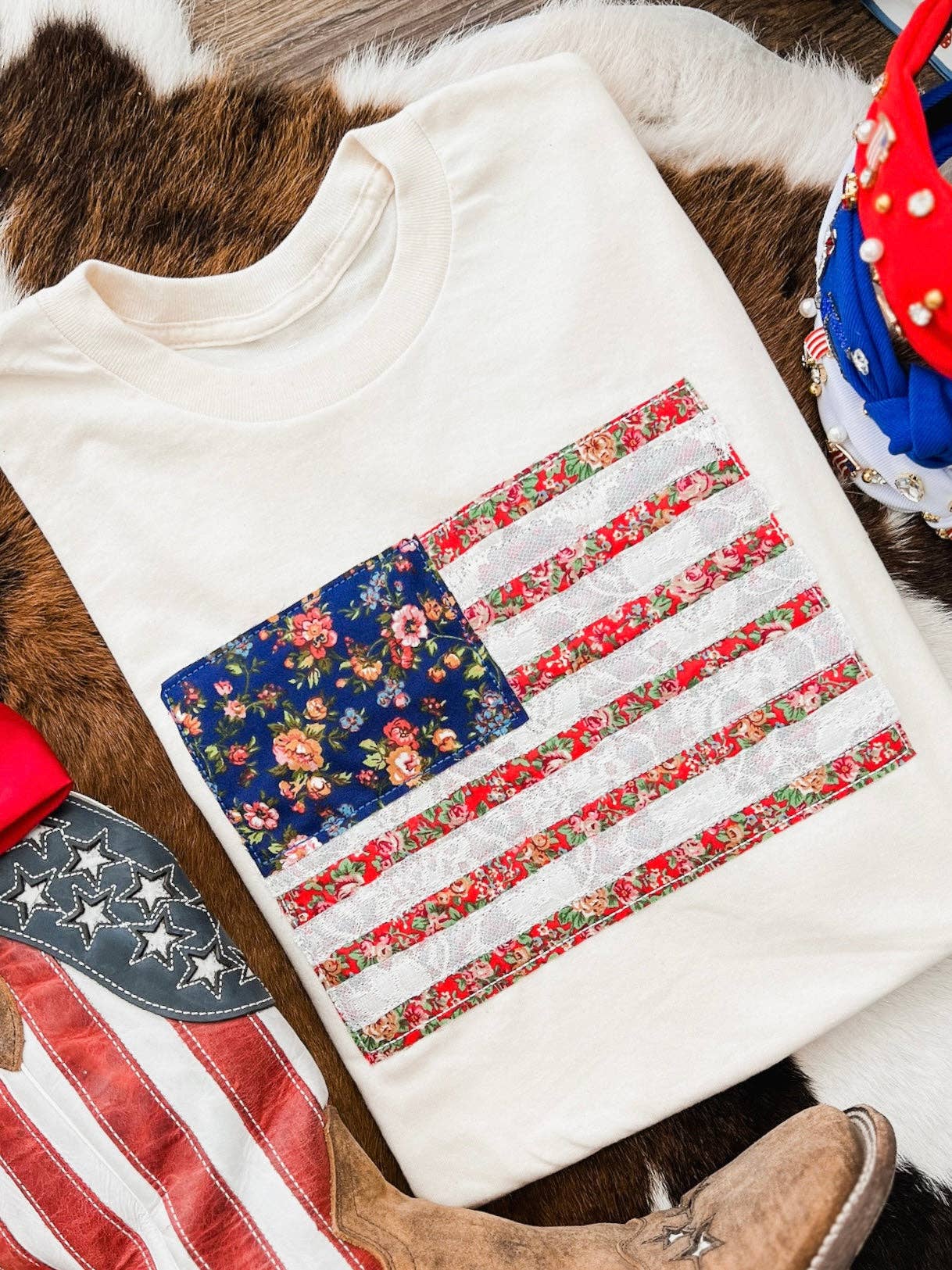 Tee American Flag Lace