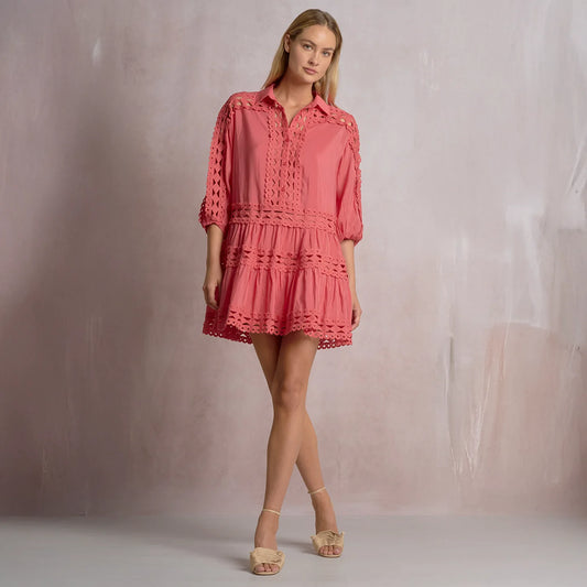 3/4 length sleeve dress with lace detail 