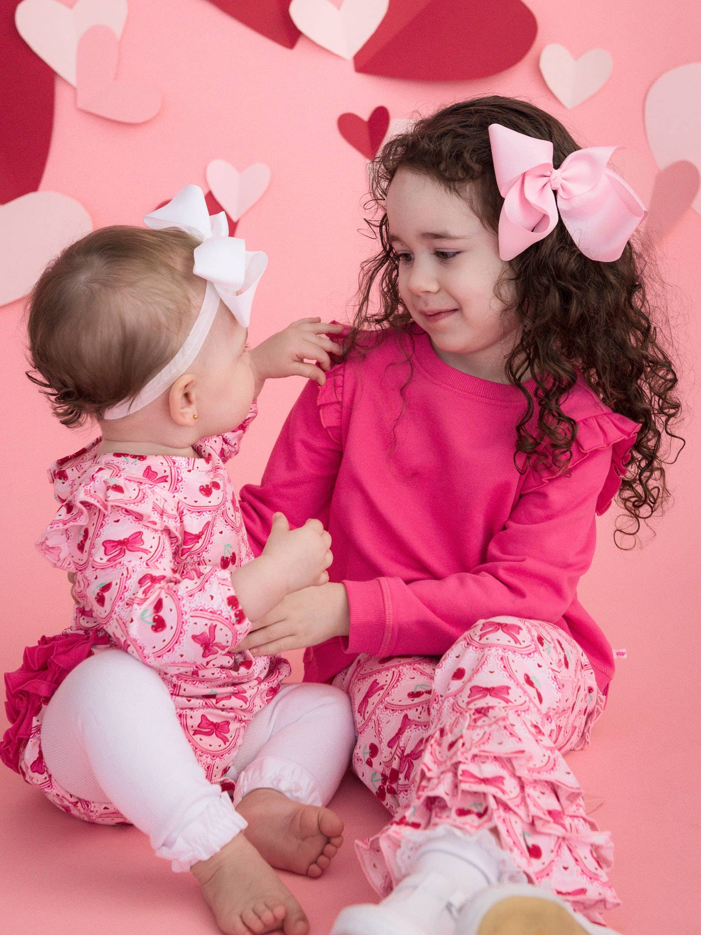 Romper Love You Cherry Much Knit Long Sleeve Flutter Bubble Baby Girls