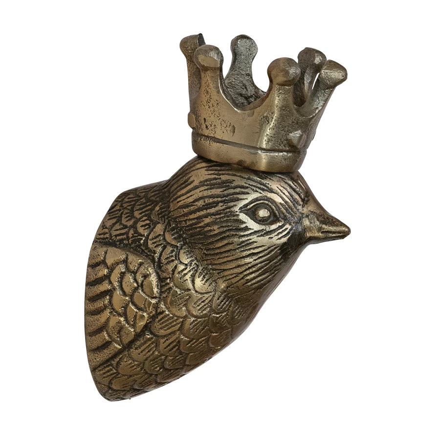 Wall Decor Bird Head with Crown Antique Brass Finish