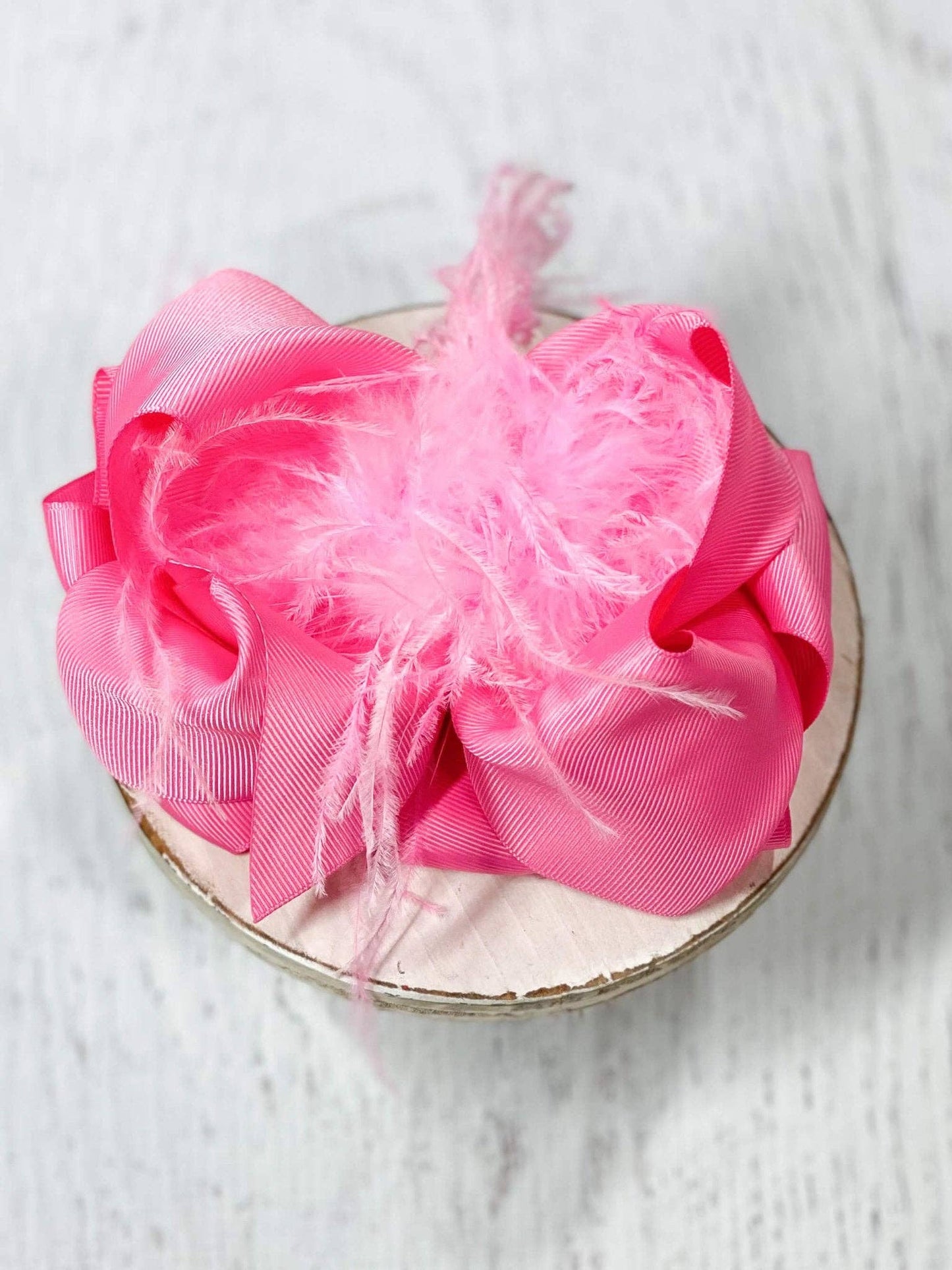Hair Bow Solid Feather Puff Looped Knot - Alligator Clip - 5.5"
